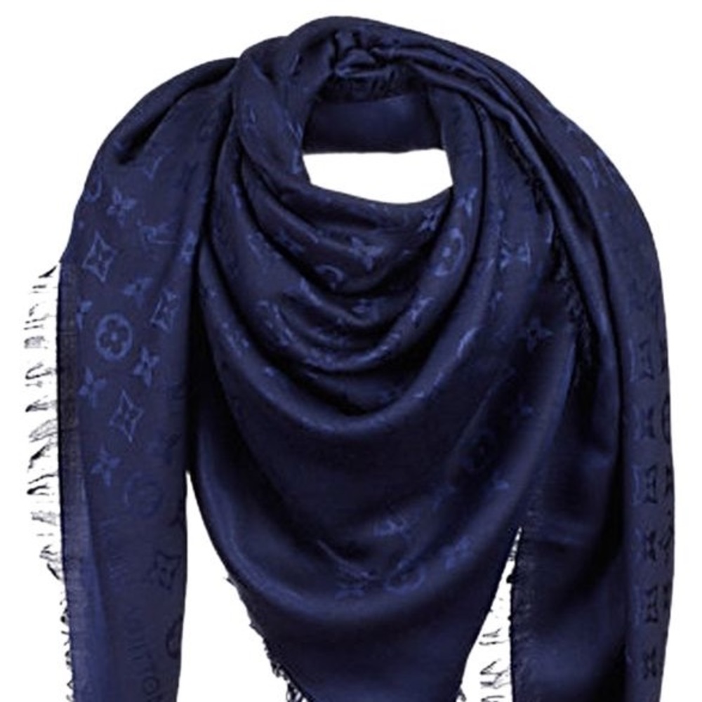 Louis Vuitton Night Blue Monogram Wool Shawl